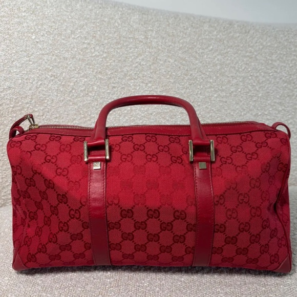 Authentic Gucci Red GG Canvas Boston Bag - Picture 6 of 14